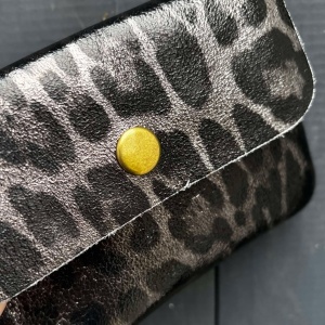 Leather Purse - Metallic Grey Leopard